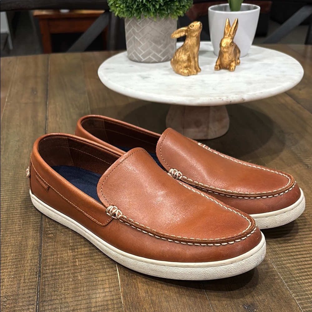 Cole Haan Brown and White Leather Loafers with Rubber Sole